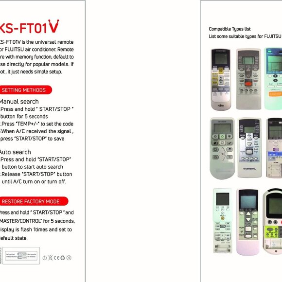 KS-FT01V Universal Remote Control Compatible with Fujitsu Air Conditioners NWOB! - Picture 2 of 6